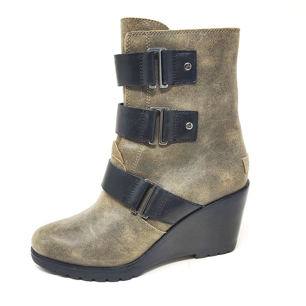 Sorel Shoes Womens 7 Boots After Hours Leather Wedge Zip Ankle Buckle Booties